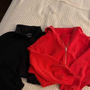 PARAGON Red Zip Hoodie and Black Quarter-Zip Sweatshirt